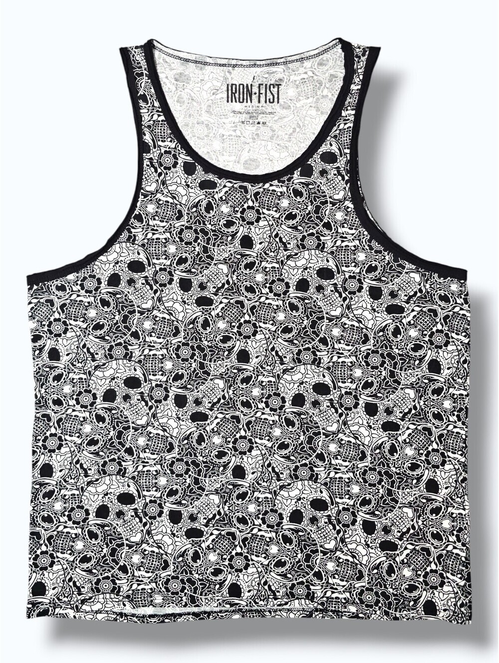 Iron Fist Black White Sugar Skull Graphic Tank Top Casual Streetwear Y2K Medium